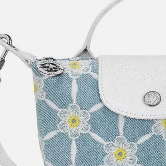LONGCHAMP Le Pliage Marguerites Daisy Denim Mini Crossbody NWOT Limited E… - Picture 9 of 11